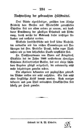 Nachweisung der gebrauchten Hülfsmittel