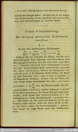 Vierte Vorerinnerung. Die Zerlegung mechanischer Kraftmomente betreffend