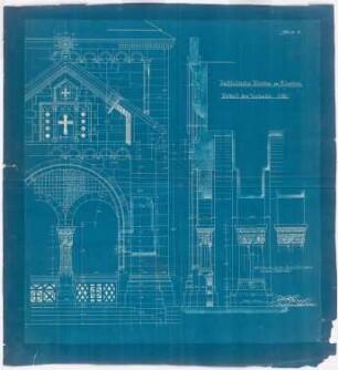 Sankt Antonius Basilika, Rheine: Detailansicht der Vorhalle und Schnitt 1:20