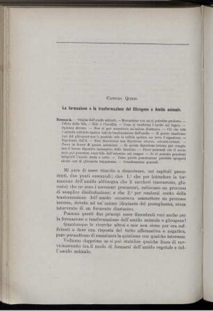 Capitolo Quinto. La formazione e la trasformazione del Glicogeno o Amido animale.