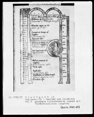Psalter aus Waldkirch bei Freiburg — Tierkreiszeichen Jungfrau, Folio 5recto