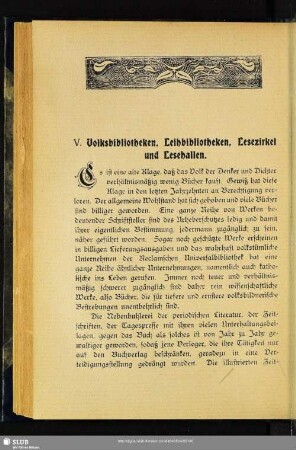 V. Volksbibliotheken, Leihbibliotheken, Lesezirkel und Lesehallen