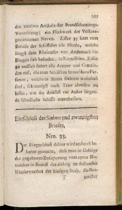 Einschluss des Sieben und zwanzigsten Briefes