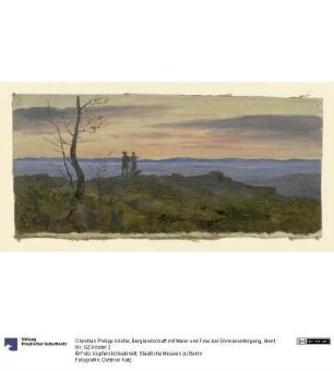 Berglandschaft mit Mann und Frau bei Sonnenuntergang