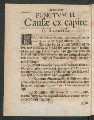 Punctum III. Causae ex capite falsi amissae.