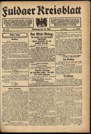 Erste Ausgabe vom Samstag, den 20. Mai 1916.