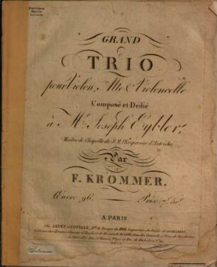 Grand trio pour violon, alto & violoncelle : oeuvre 96