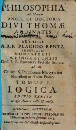 Philosophia ad mentem Angelici Doctoris Divi Thomae Aquinatis explicata, 1. Logica
