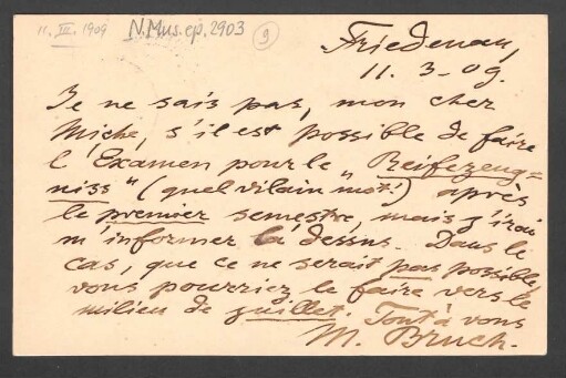 Postkarte an Paul Miche : 11.03.1909