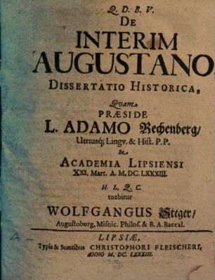 De Interim Augustano, Dissertatio Historica