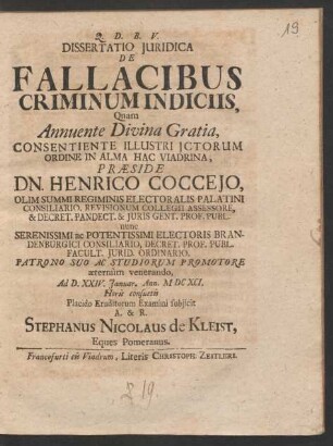 Dissertatio Iuridica De Fallacibus Criminum Indiciis