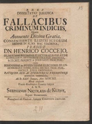 Dissertatio Iuridica De Fallacibus Criminum Indiciis
