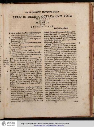 Relatio Decima octava cum voto juridico in Causa Waldeck contra Ostfrieslandt