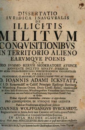 Diss. ... inaug. de illicitis militum conquisitionibus in territorio alieno earumque poenis
