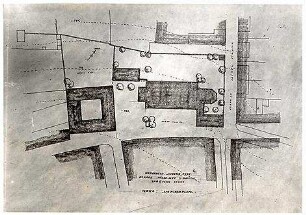 Gsaenger, Gustav; Amberg / Oberpfalz (Bayern); Dreifaltigkeits Kirche, Pfarrhaus, Beneficatenhaus und Schule - Lageplan