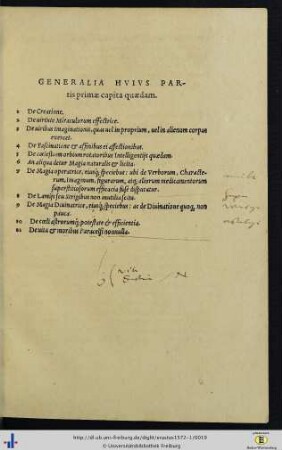 Generalia Huius Partis primae capita quaedam.