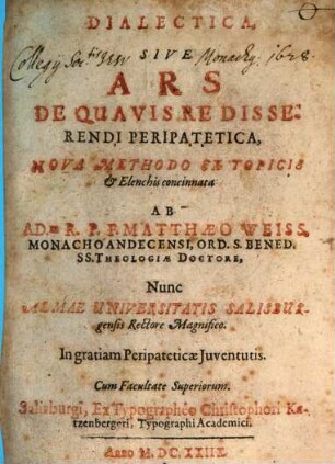 Dialectica sive ars quavis re disserendi ex Topicis et Elenchis concinnata