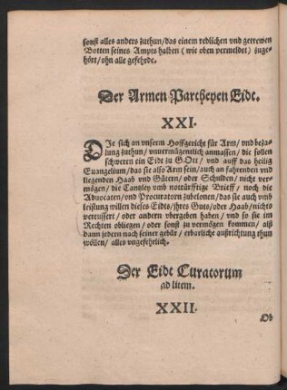 Der Armen Partheyen Eidt. XXI.