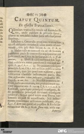 Caput Quintum. De effectu Transactionis.