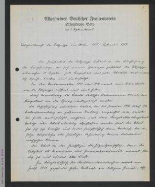 Tätigkeitsbericht der Ortsgruppe Gera vom Oktober 1915 bis September 1917