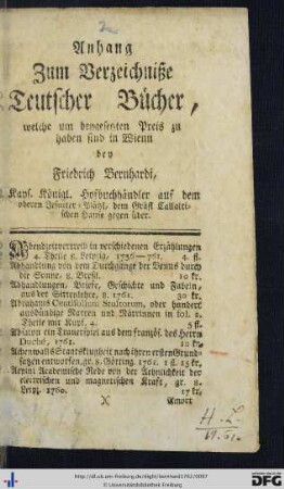 Anhang Zum Verzeichniße Teutscher Bücher.