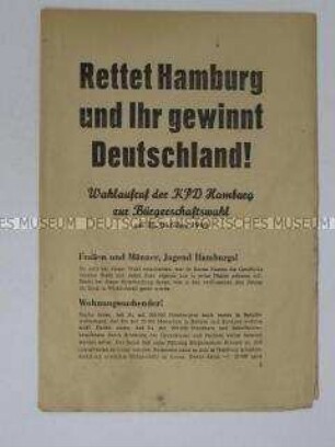Propagandaschrift der KPD Hamburg zur Bürgerschaftswahl 1949