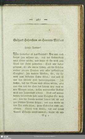 Gebhard Hohenstam an Henriette Millfurt