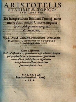Universa Aristotelis Stagiritae Logica : in duos tomos divisa, 2