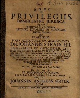 ... De privilegiis dissertatio iuridica ...
