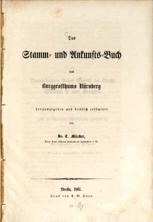 Das Stamm- und Ankunfts-Buch des Burggrafthums Nürnberg