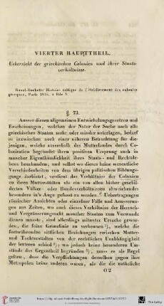 Vierter Haupttheil: Uebersicht der griechischen Colonien und ihrer Staatsverhältnisse