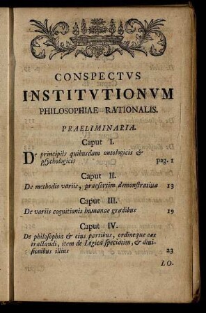 Conspectus Instizutionum Philosophiae Rationalis.