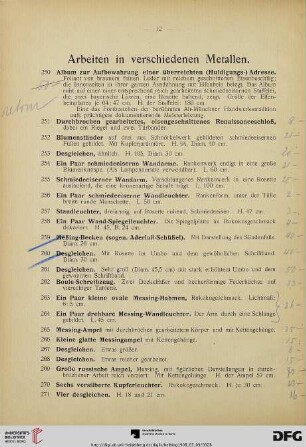 Arbeiten in verschiedenen Metallen (Nr. 250-298)