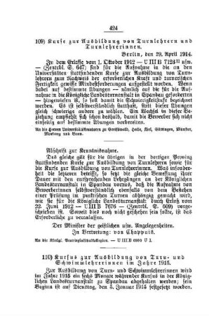 Kurse zur Ausbildung von Turnlehrern und Turnlehrerinnen : [D. Allgemeine Angelegenheiten der Unterrichtsanstalten]