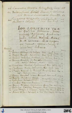[fol. 170] Rektorat Jodocus Lorichius 1578/79