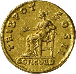 Aureus des Hadrian für Aelius Caesar mit Darstellung der Concordia