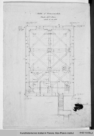 Grundriss des ersten Geschosses von Orsanmichele in Florenz - Stabile d' Orsanmichele - Pianta del 1o Piano - Scala di 1a100