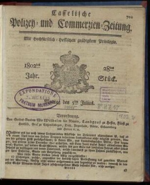 28tes Stueck, Montag den 5ten Julius 1802