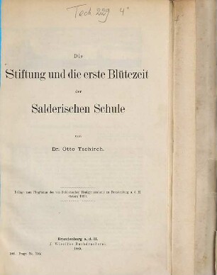 Programm des Von-Saldernschen Realgymnasiums in Brandenburg a.d.H. : für das Schuljahr .... 1888/89