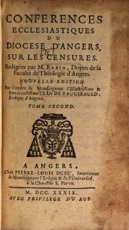 Conférences Ecclésiastiques Du Diocese D'Angers, [4,]2. Sur Les Censures