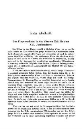 Erster Abschnitt. Das Fingerrechnen in der ältesten Zeit bis zum XVI. Jahrhunderte.