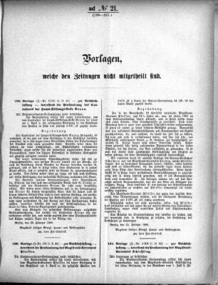Anlage: ad No.21 (189-211), Vorlagen, welche den Zeitungen nicht mitgeteilt sind