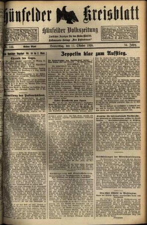 Erste Ausgabe vom Donnerstag, den 11. Oktober 1928.
