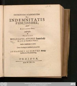 Exercitium Academicum De Indemnitatis Fideiussore