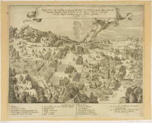 Militärische Karte über die Schlacht bei Mühlberg (Schlacht auf der Lochauer Heide), Sieg Kaiser Karls V. am 24. April 1547 über die Truppen des Schmalkaldischen Bundes