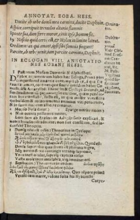 In Eclogam VIII. Annotationes Eobani Hessi.