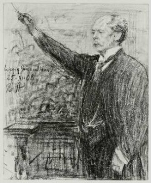 Sterl, Robert: Ernst Edler von Schuch im Leipziger Gewandhaus. Farbige Kreidezeichnung; 300 x 250 mm. Bez. 25.XI.1908. Dresden: Kupferstich-Kabinett C 1909-20