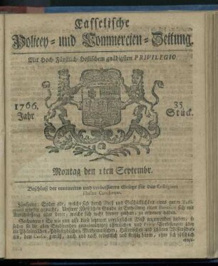 35. Stueck, Montag den 1ten September 1766