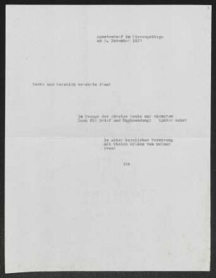 Brief von Gerhart Hauptmann an Emma André