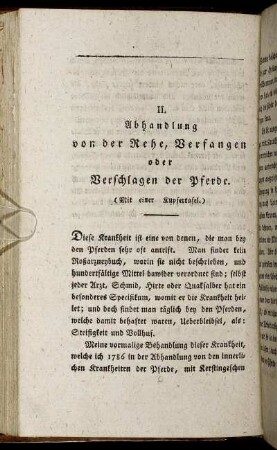 II. Abhandlung von der Rehe, Verfangen oder Verschlagen der Pferde.